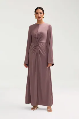 Duha Satin Twist Front Maxi Dress - Deep Taupe