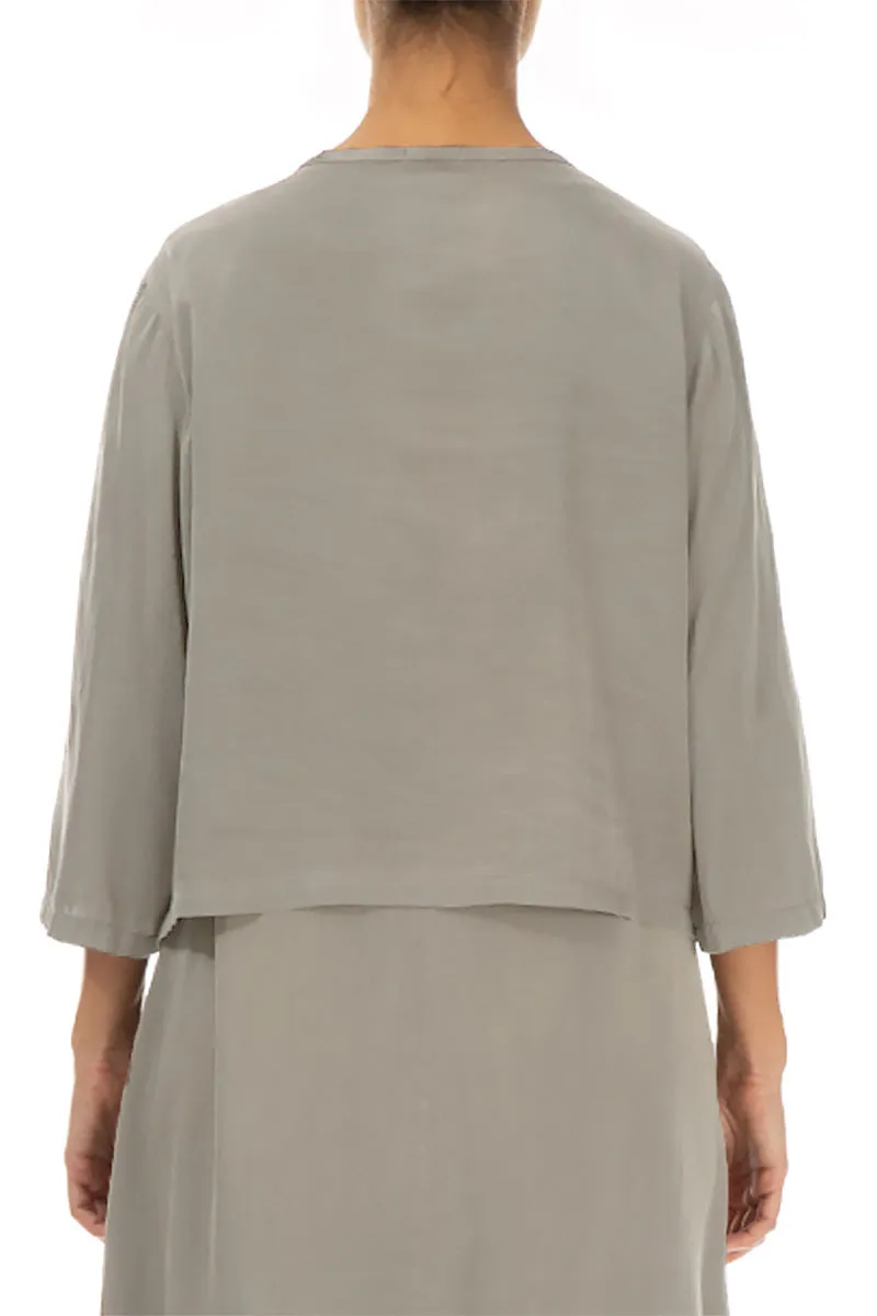 Short Open Type Silver Sage Silk Jacket
