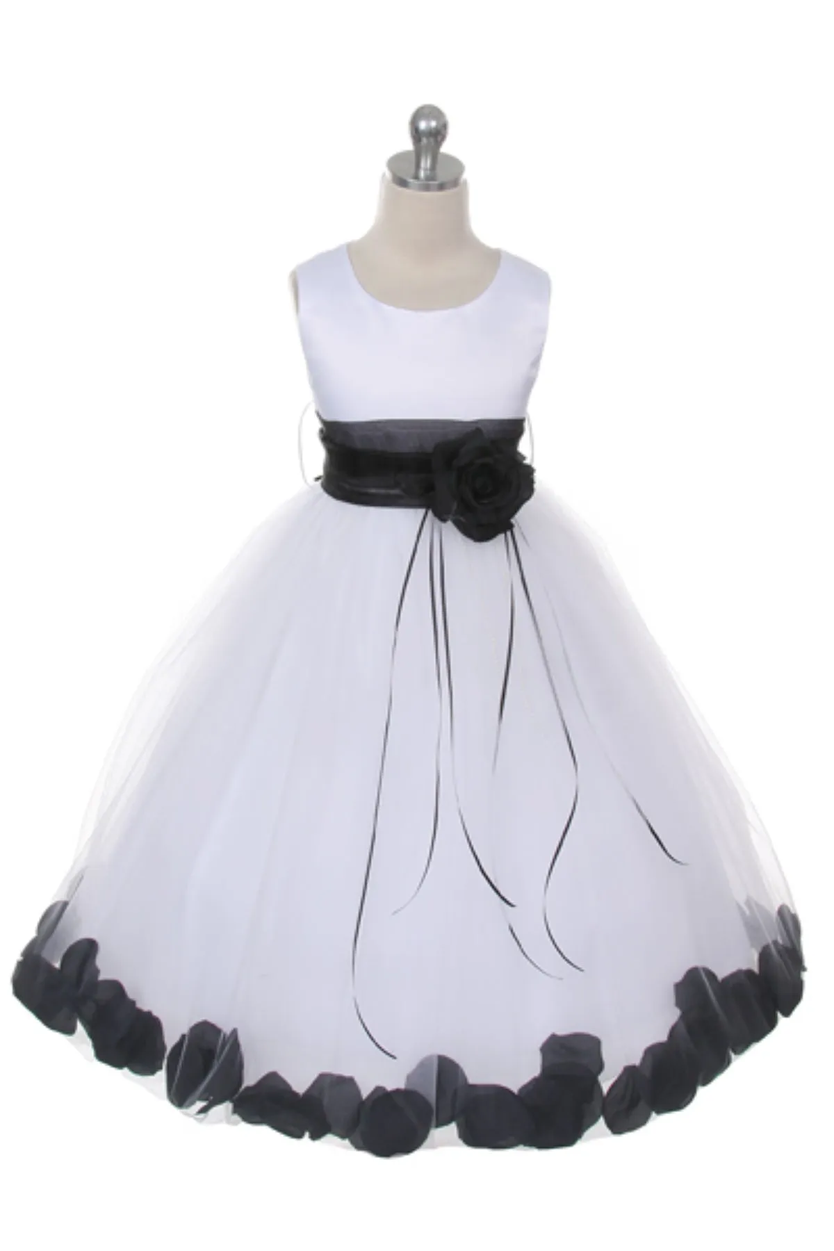 White Satin Flower Petal Plus Size Girls Dress